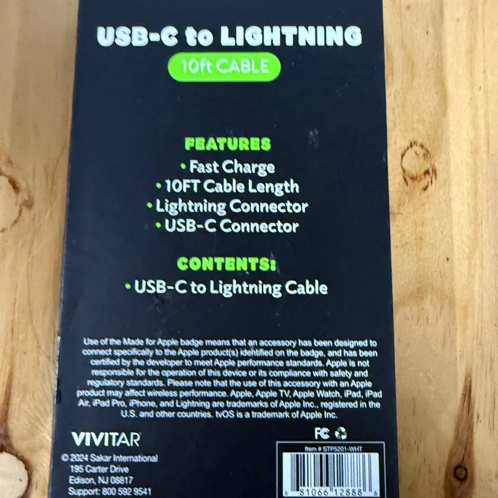 Vivitar Braided USB-C to Lightning Cable - 10ft White